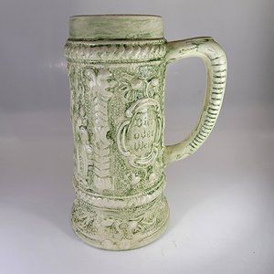Beer Mug Stein Green Ceramic German Woods Theme Excellent Condition 8" Tall